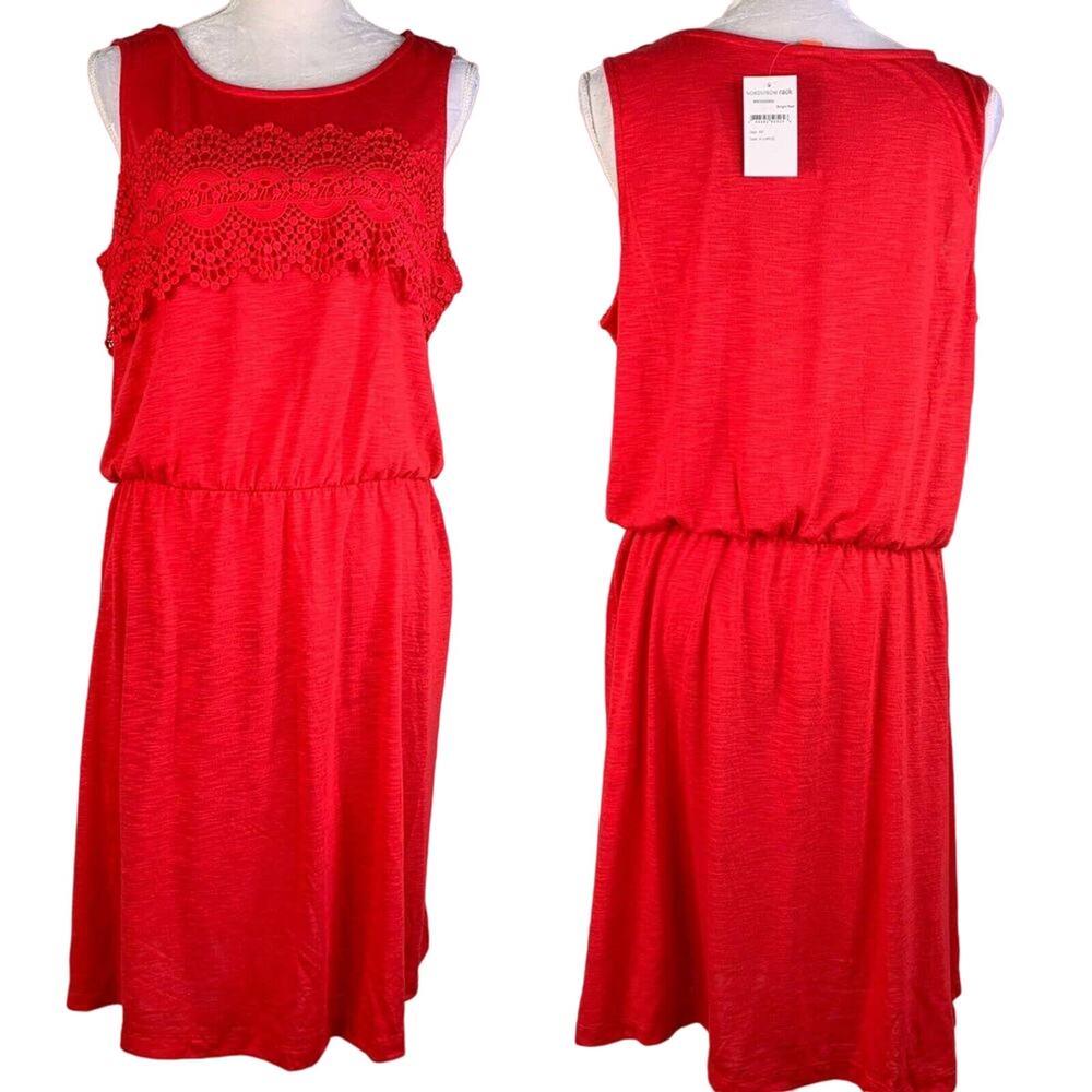 Joe Fresh Dress XL Lace Trim Bright Red Scoop Neck Sleeveless Knit New